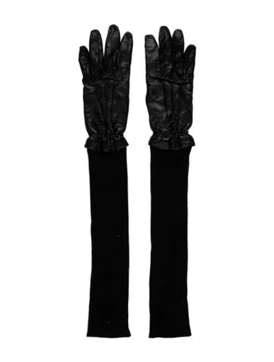 Pre-owned Prada Long Leather Gloves In Black
