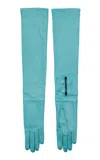 Prada Long Leather Gloves In Blue
