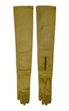 Prada Long Leather Gloves In Green