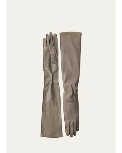 Prada Long Nappa Leather Gloves In Grigio