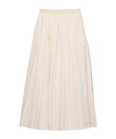 Prada Long Pleated Silk Faille Skirt In White