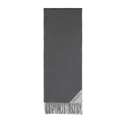 Prada Long Rectangular Cashmere Scarf In Gray