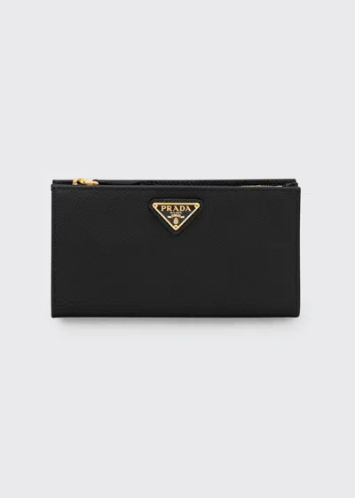 Prada Long Saffiano Wallet In Black