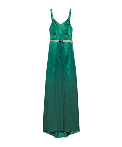 Prada Long Satin Dress In Emerald Green