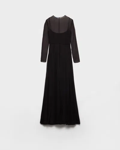 Prada Langes Kleid Aus Seidenchiffon In Black
