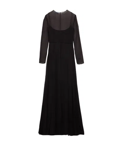 Prada Long Silk Chiffon Dress In Black