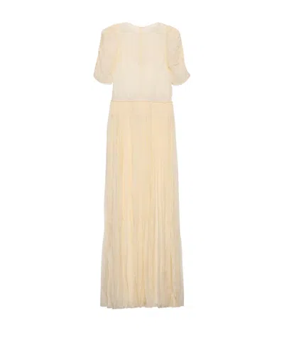Prada Long Silk Chiffon Dress In Cream
