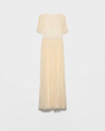 Prada Langes Kleid Aus Seidenchiffon In Neutral