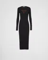 Prada Logo-print Silk Midi Dress In Black