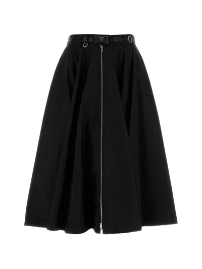 Prada Long Skirt In Black Re-nylon Fabric