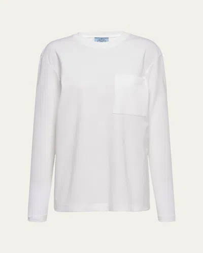 Prada Long-sleeve Boxy Jersey T-shirt In Bianco