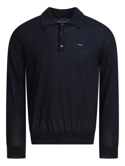 Prada Long-sleeved Superfine Wool Polo Sweater In Animal Print