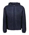 Prada Padded Jacket With Hood And Elastic Cuffs In Blue