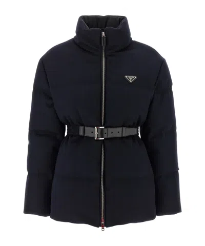 Prada Midnight Blue Wool Down Jacket In Animal Print