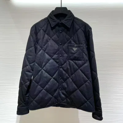 Prada Long Sleeve Cotton Coat In Blue