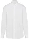 Prada Mens White 100% Cotton Poplin Shirt With Nacre Buttons And Side Slits In Bianco