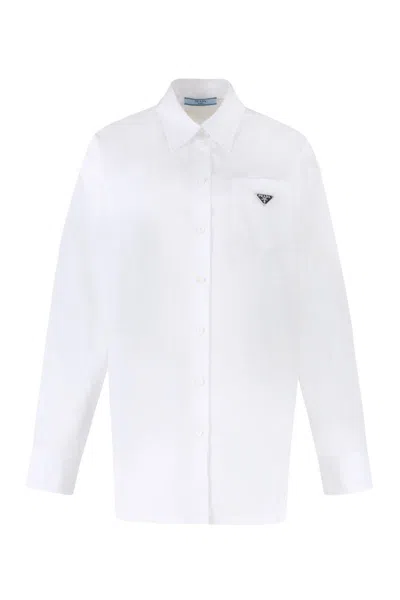 Prada Long Sleeve Cotton Shirt In White