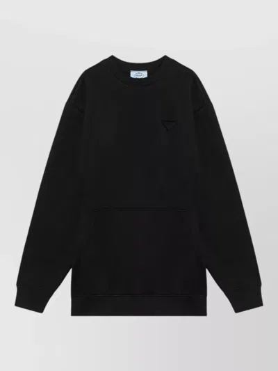 Prada Long Sleeve Crew Neck Top Pocket In Black
