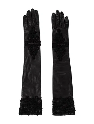 Pre-owned Prada Long Sleeve Embroidered Leather Glove In Black