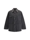 Prada Denim Jacket With Collar Contrast Pockets Sleeves In Black