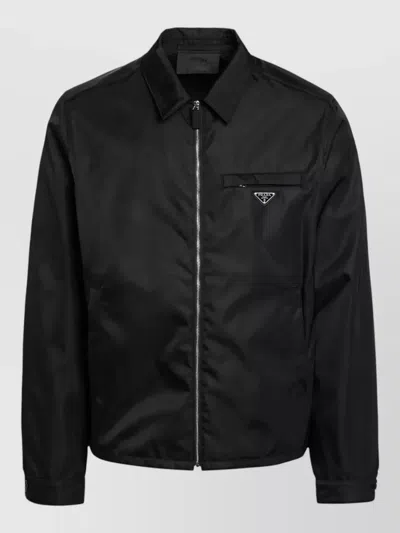 Prada Long Sleeve Jacket Point Collar Pockets In Black