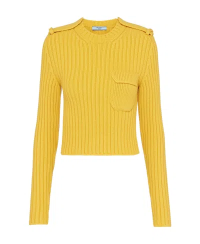 Prada Wool And Cashmere Crew-neck Sweater In Yellow