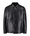 Prada Single-breasted Leather Jacket Men In Black