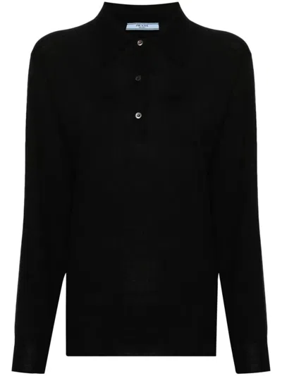 Prada Long Sleeve Polo Shirt Clothing In Black