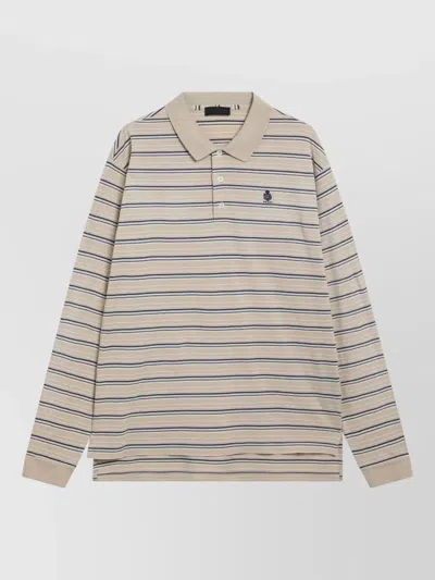 Prada Long Sleeve Polo Shirt Striped Design In Neutral