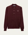 Prada Knitwear With Polo Collar And Ribbed Cuffs In Amaranto