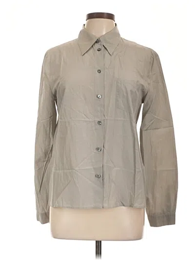 Pre-owned Prada Long Sleeve Silk Top Gray Square Neckline Tops