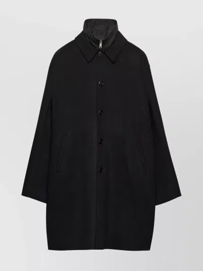 Prada Long Sleeve Single Breasted Coat With Side Pockets And Back Vent In Black