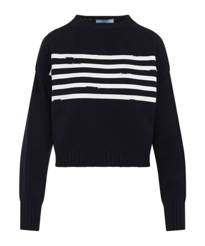 PRADA PRADA STRIPED DISTRESSED JUMPER