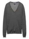Prada Long-sleeve V-neck Sweater In Gray