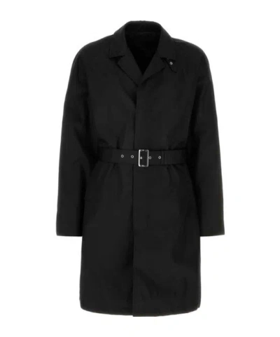 Prada Long-sleeved Belted Coat In Black