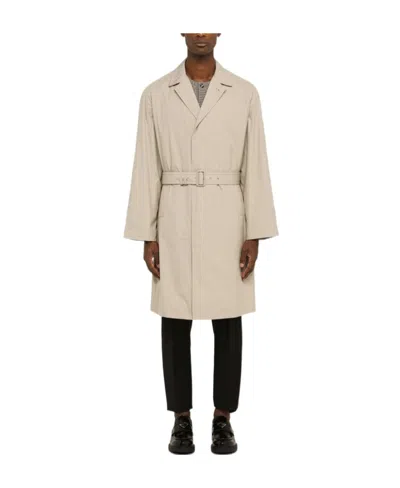 Prada Long-sleeved Belted Coat In Nude