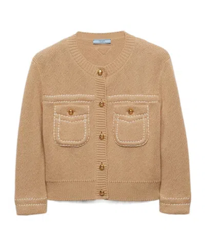 Prada Long-sleeved Button-down Cardigan In Beige Khaki