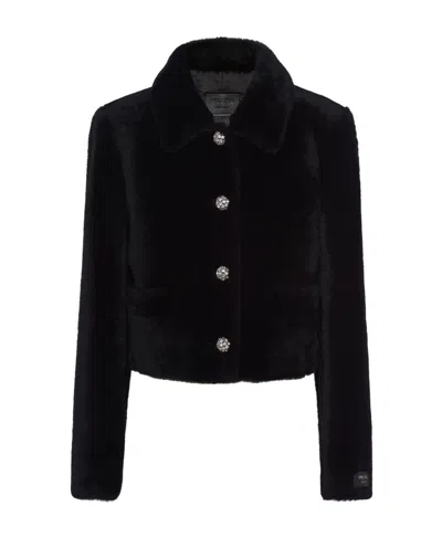 Prada Long-sleeved Button Leather Jacket In Black