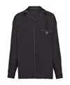 Prada Contrast-trim Silk Pajama Shirt In Black