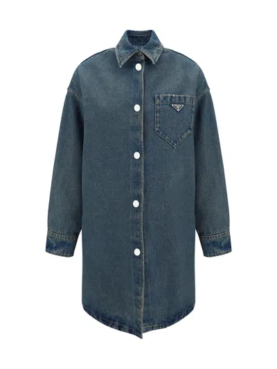 Prada Long-sleeved Button-up Shirt In Blue