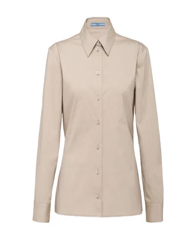 Prada Poplin Button Down Shirt In F0a08 Calce