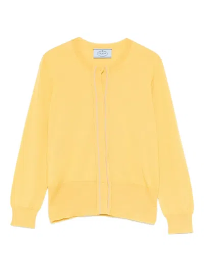 Prada Long-sleeved Cardigan In Yellow
