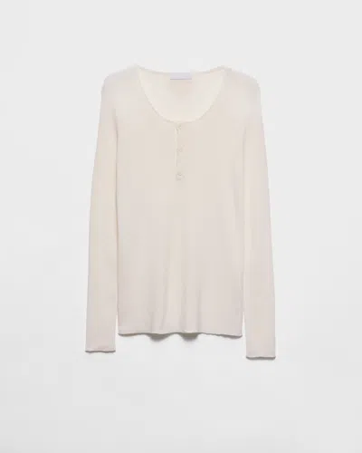 Prada Long-sleeved Cashmere And Silk Sweater In Neutral