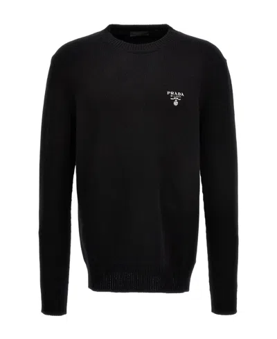 Prada Long-sleeved Cashmere Sweater In Black