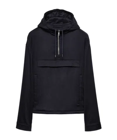 Prada Long-sleeved Cashmere Windbreaker In Navy Blue