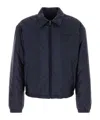 Prada Padded Jacket With Collared Design And Front Pocket In Blue
