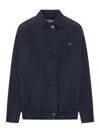 Prada Collared Jacket Long Sleeves Elasticated Hem In Blue