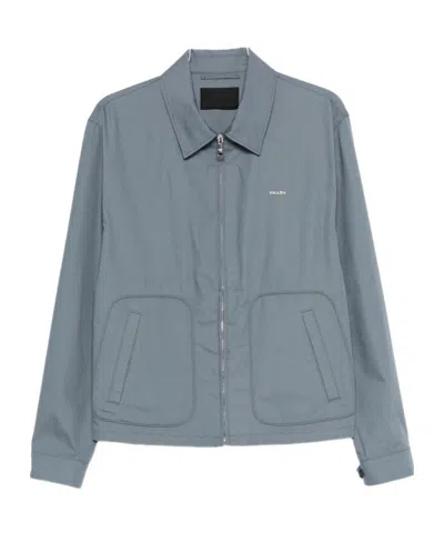 Prada Zip Jacket With Shirt Collar In Blue