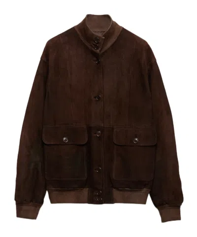 Prada Long-sleeved Casual Jacket In Brown
