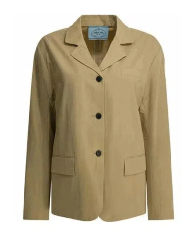 Prada Long-sleeved Casual Jacket In Brown